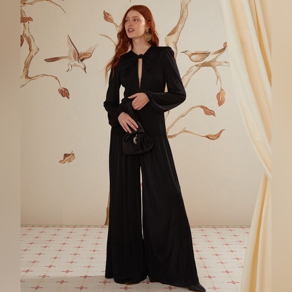 FARM Rio Pants - FARM Rio Black Long Sleeve Knot Jumpsuit